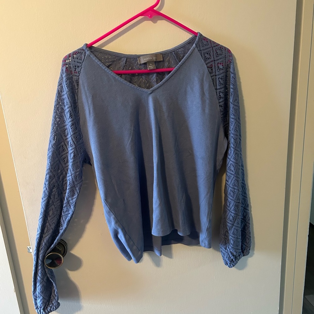 Blue Women's Top with Lace Sleeves